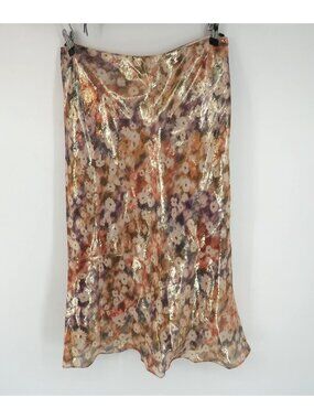 Club Monaco Sunset Floral Trycia Skirt Womens 10 Metallic Midi Length NWT $170